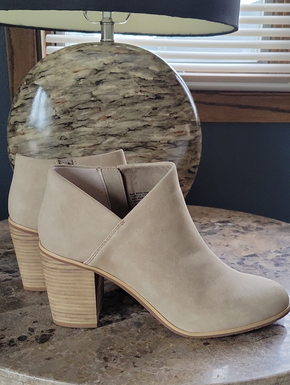 Neutral Taupe Faux Suede Ankle Booties with Stacked Heel.